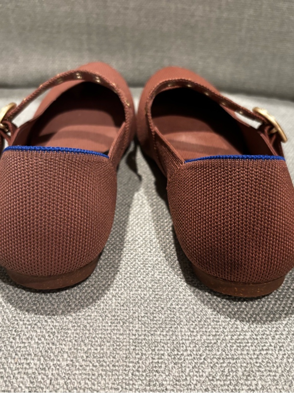 Rothy's Chestnut Brown Knit Mary Jane Flats with Gold Eyelets - Picture 5 of 7